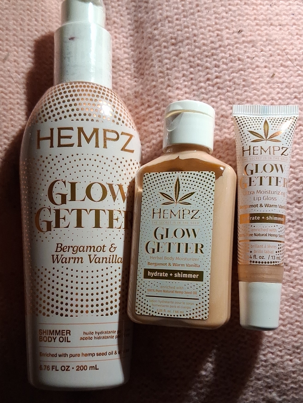 Hempz GLOW GLITTER Shimmer Body Oil  Lip Gloss & Mini Body Moisturizer